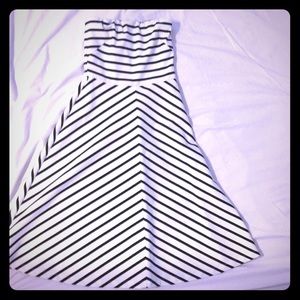 Strapless striped fit and flare dress